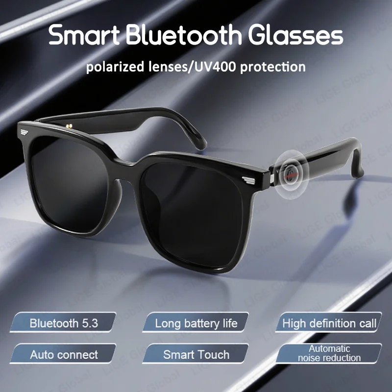 

LIGE Bluetooth Smart Sunglasses Wireless Calling Voice Assistant Music Control Glasses UV400 Protection Eyeglasses For Men Women