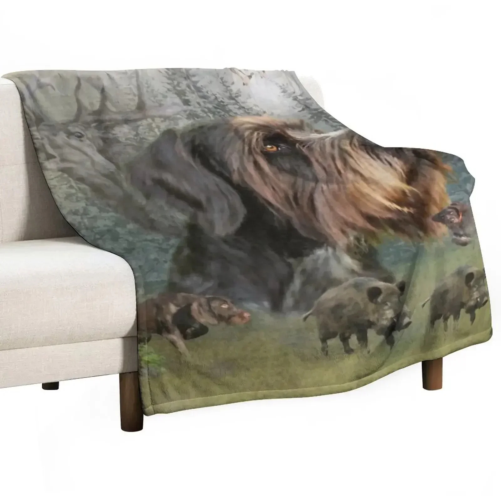 German Wirehaired Pointer, Boar Hunting Throw Blanket For Sofa Thin Hairy anime Fashion Sofas Comforter Blankets