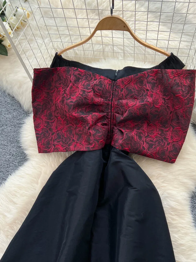 Ele Damen Dr A-Linien-Rock mit hoher Taille, koreanisches Design, große Fliege, Taille, gerafftes Bustier-Kleid, Sommer-Pendelkleid