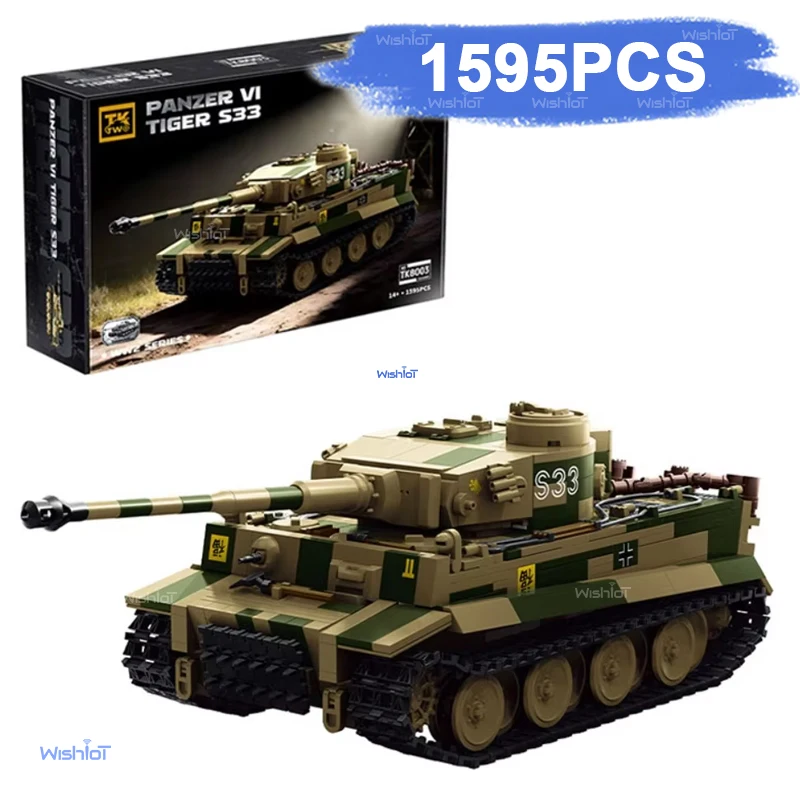 

Military Panzer VI Tiger S33 WW2 Army Tank TK8003 1595PCS Building Block Model Brick Set Educational Boy Adult Gift