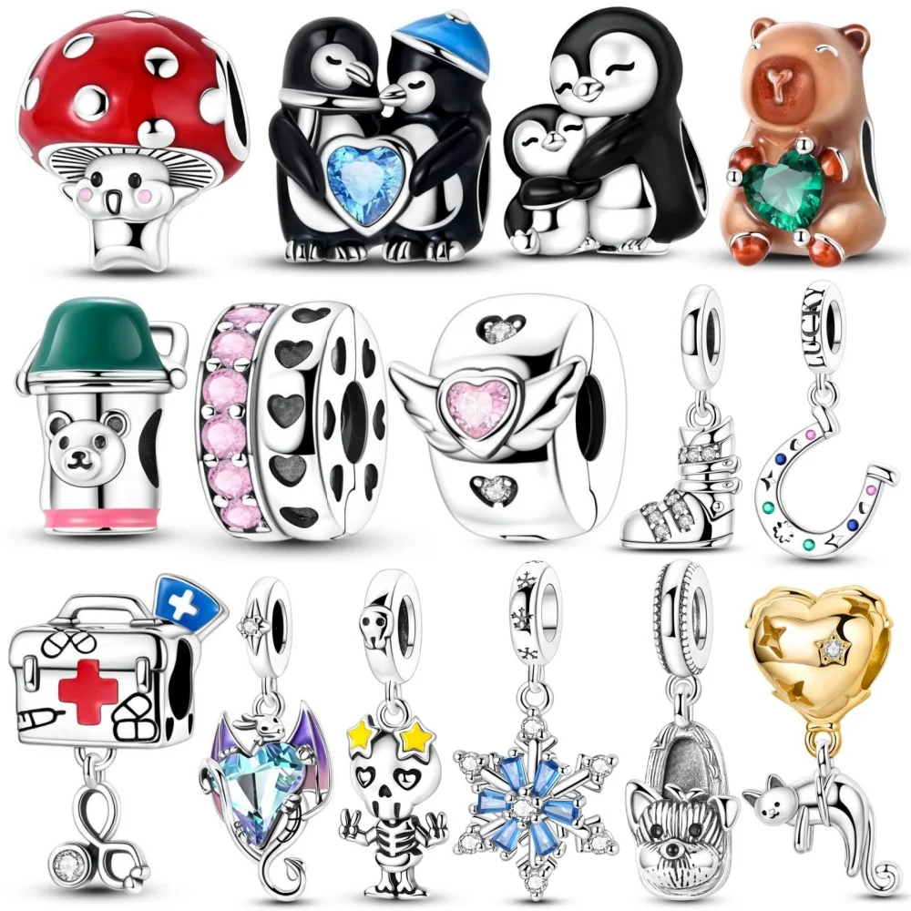 2026 جديد 925 الفضة النقية لطيف الفطر يونيكورن الحب أجنحة قلادة بها خرزات للبنات مجوهرات اللؤلؤ قلادة