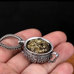 New Chinese Style Lucky Money Transfer Personalized Silver Necklace Men's Retro Sweater Chain Jewelry Accessories