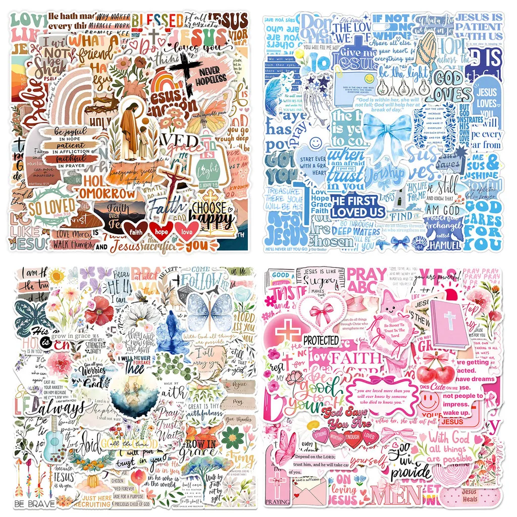 50-Piece Jesus Phrase Sticker Pack-Graffiti with Biblical Motivational Quotes, Waterproof Decor Stickers