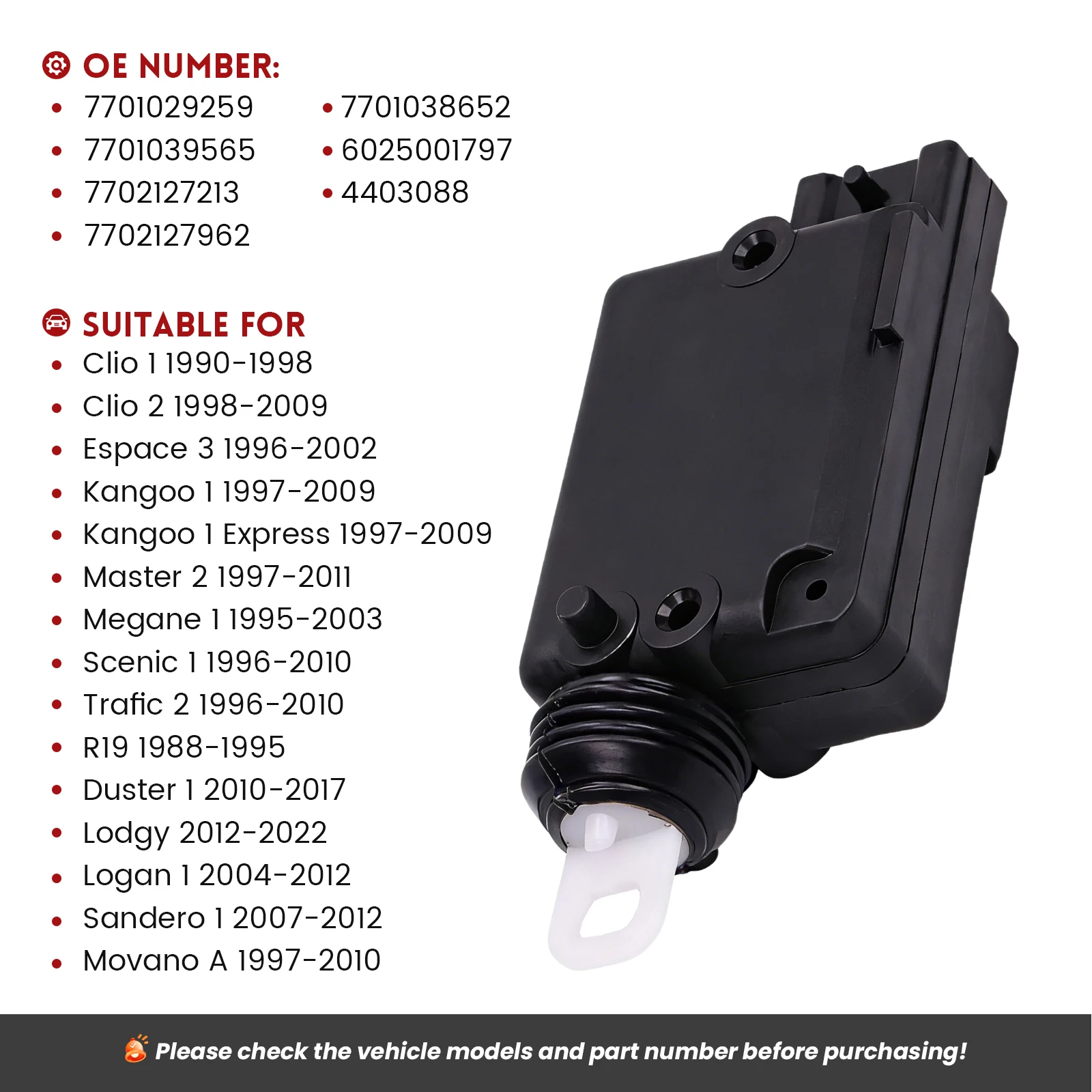 2 actuadores de cerradura de puerta delantera y trasera 7701029259 para Renault Scenic Megane Clio I II Safrane Vauxhall Movano 7701039565 7702127213