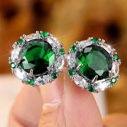 2024 White/Blue/Purple/Green/Red Cubic Zirconia Stud Earrings for Women Newly Designed Luxury Ear Accessories Wedding Jewelry