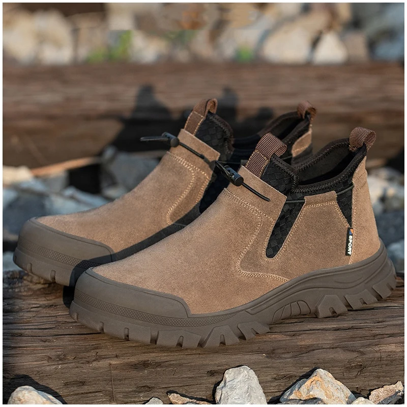 men casual steel toe caps safety boots cow suede leather welding shoes slip-on working sneakers outdoors worker footwear protect