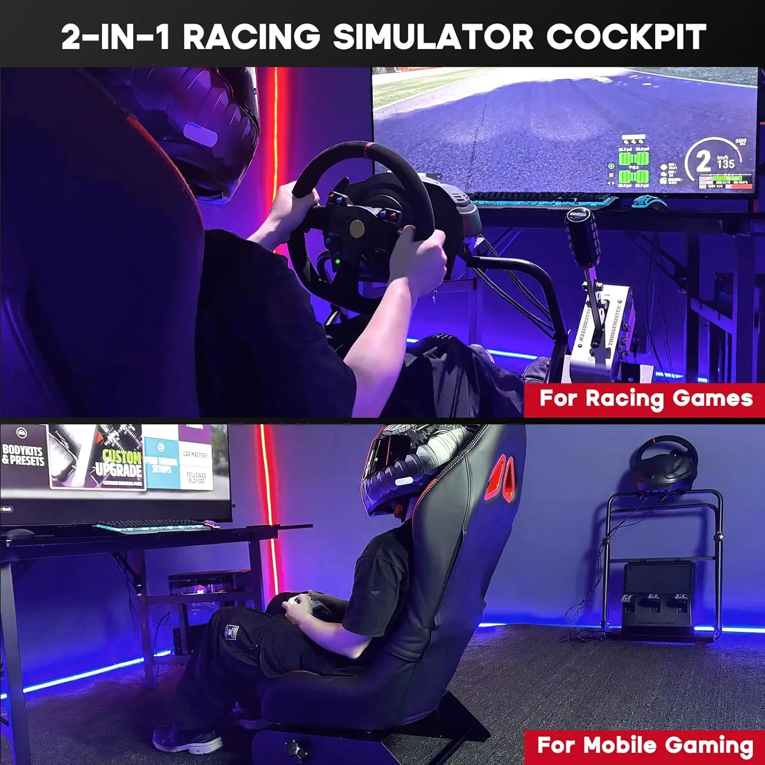 Racing Simulator Cockpit mit Stuhl Leder Sim Racing Cockpit Verstellbarer Autosimulator für Logitech G29 G920 G923 G25 G27