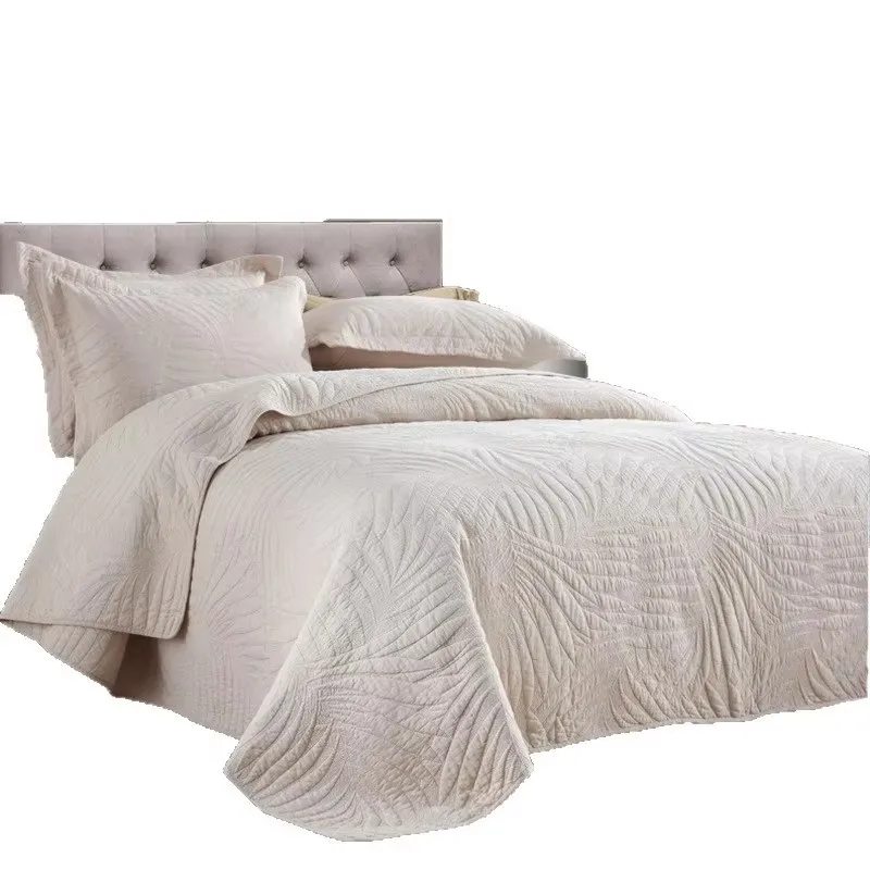 Simple 3PCS 100% Cotton Quilt Set - Reversible Embroidered Bedspread, All-Season Comforter & Sheet, Blanket for Bed, Home Decor