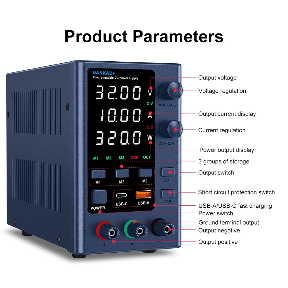 Imagem -04 - Comutação dc Power Supply Carregamento Rápido com Codificador de Dígitos Display Led 5v 3.6a Usb Tape-c 3-grupo de Memória Ajustável