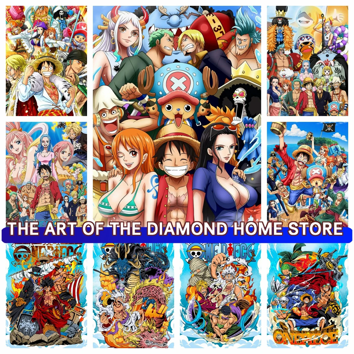 

One Piece 5D AB Diamond Painting Kit Luffy Ace Diamond Mosaic Embroidery Cross Stitch Anime Wall Art Picture Boy Gift Room Decor