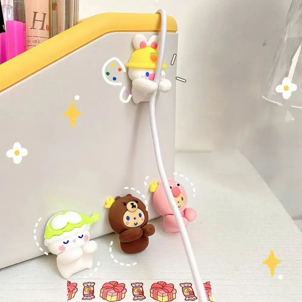 2 stücke kawaii cartoon kabel organisator niedlich usb ladegerät datenleitung draht wand haken kabel halter kopfhörer kabel wickler schreibtisch organisator