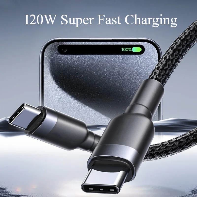 [6 عبوات، 2 م/6.6FT] كابل من النوع C إلى النوع C، شحن سريع 120 وات، سلك متين من النايلون المضفر لجهاز iPad Pro، Samsung S25، S24 S23 S22