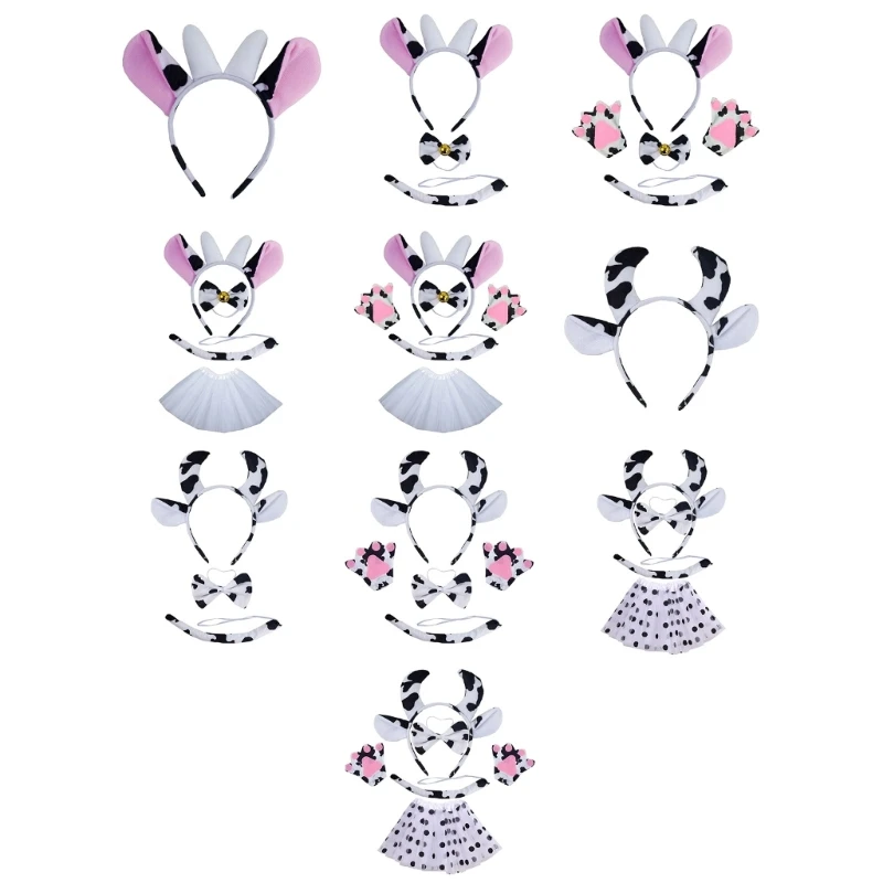 

Animal Cosplays Costume Cow Ears Headband Tutus Tail Bowtie Halloween Party Props