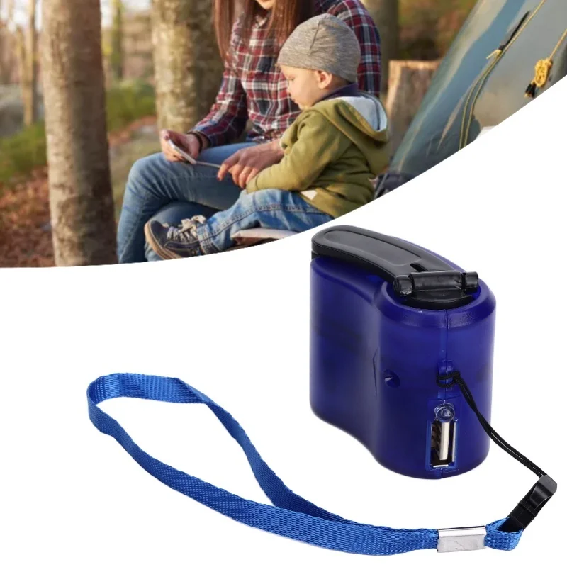 USB Hand Crank Phone Charger Portable Hand Power USB Charger For Outdoor Hiking Camping Blue
