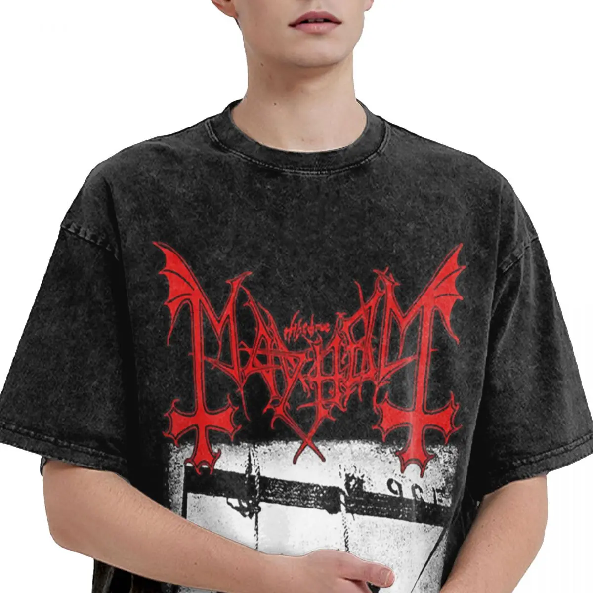 Mayhem Euronymous T Shirt Washed Short Sleeve High Street T-Shirts Heavy Death Metal Music for Men Women Streetwear Summer Tees