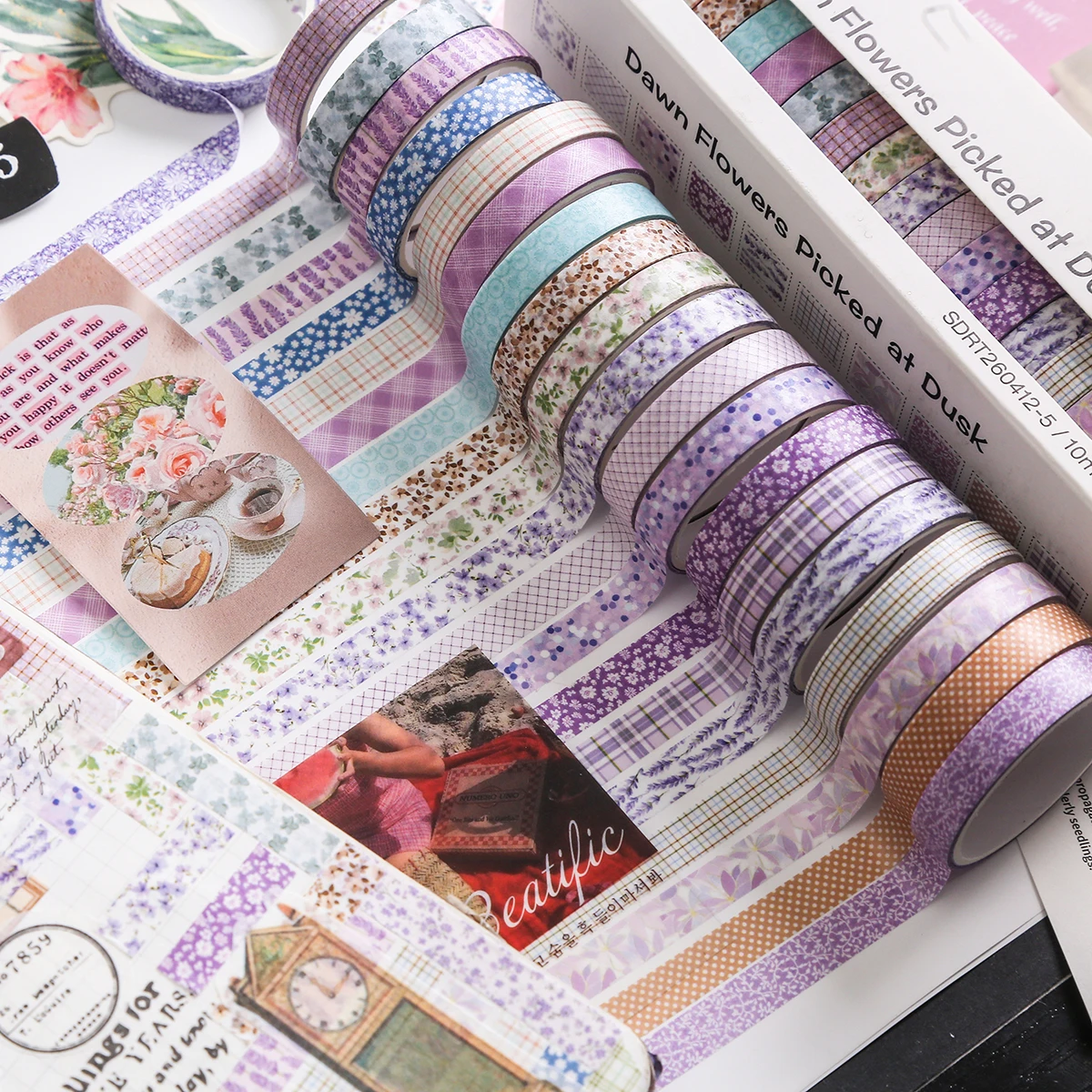 20 Rolls Floral Washi Tape Set, Vintage Plaid & Grid Decorative Strips for Journal Planner Scrapbooking & DIY Crafts - view 6