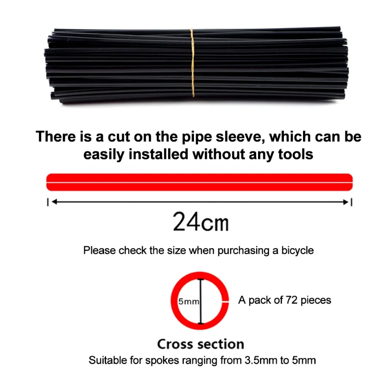 72szt Ochraniacze na szprychy koła rowerowe 24cm Zestaw na szprychy felgi do motocykli Kolorowe felgi rowerowe Pokrowce na rurę