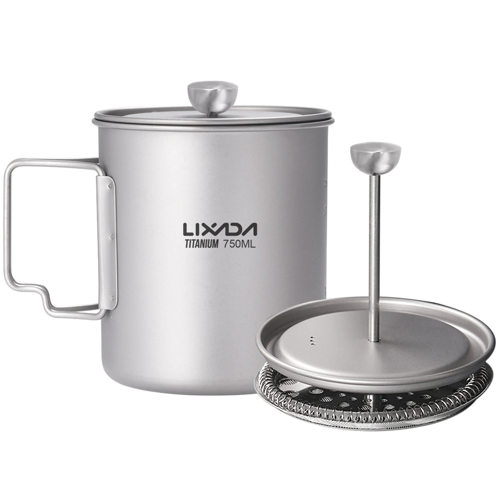 Lixada 750ml Titanium Coffee Cup Mug French Press Pot Coffee Maker with Lid Outdoor Camping Cooking Pot