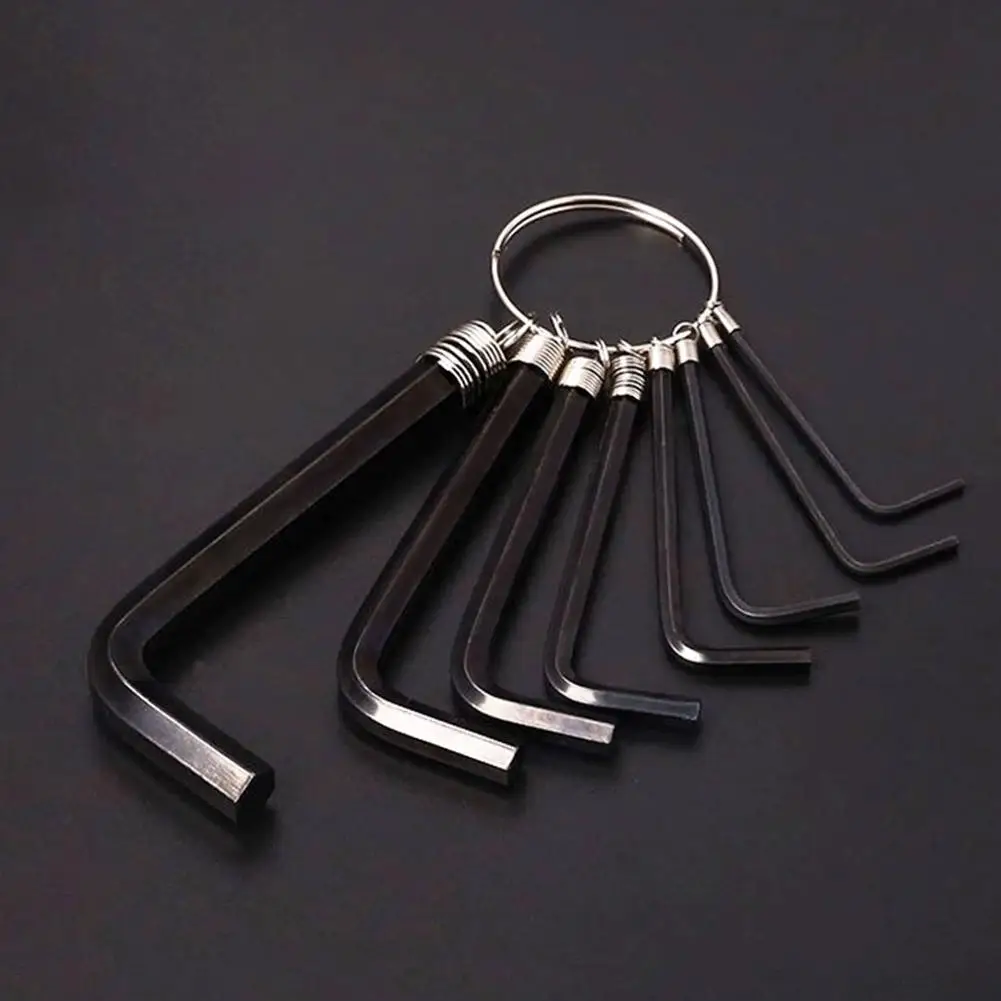 L-Shaped Internal Hexagon Wrench Set with Chain Hanging Strap Metric Flat Head Screwdriver Tool Kit