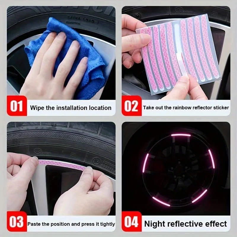 20pcs Car tires, wheel hubs, reflective stickers, colored glowing, colored pink stickers, car decorations