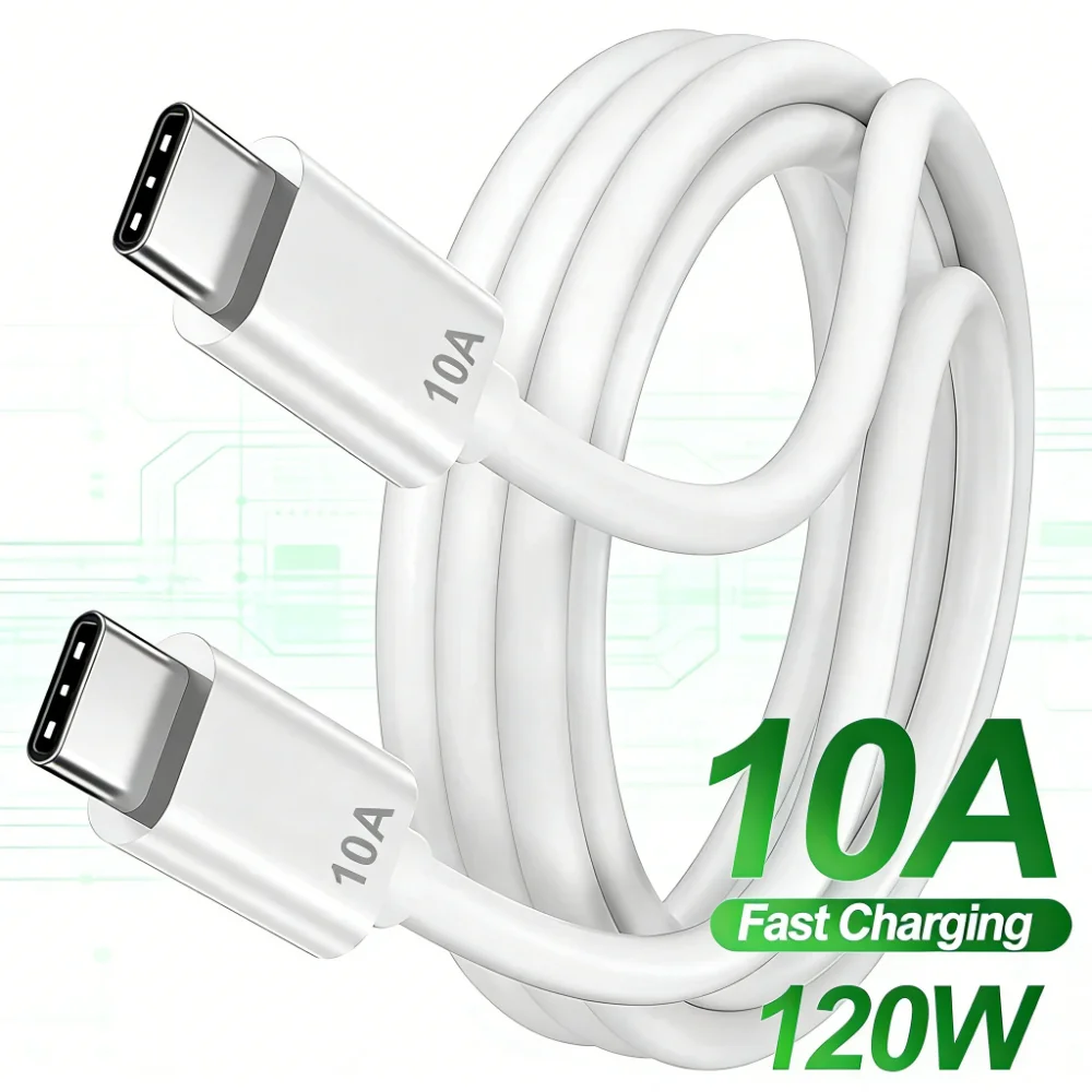 10A 120W Type C Cable Super Fast Charging Phone Charger Data Cord For Samsung Xiaomi Huawei USB C to USB C Quick Charger Cable