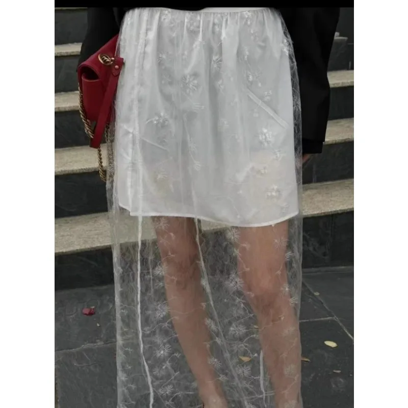 

Black Heavy Industry Sequined Skirt Women's Summer Lace Splicing Gauze Small Hip Skirt A-word Long Skirt