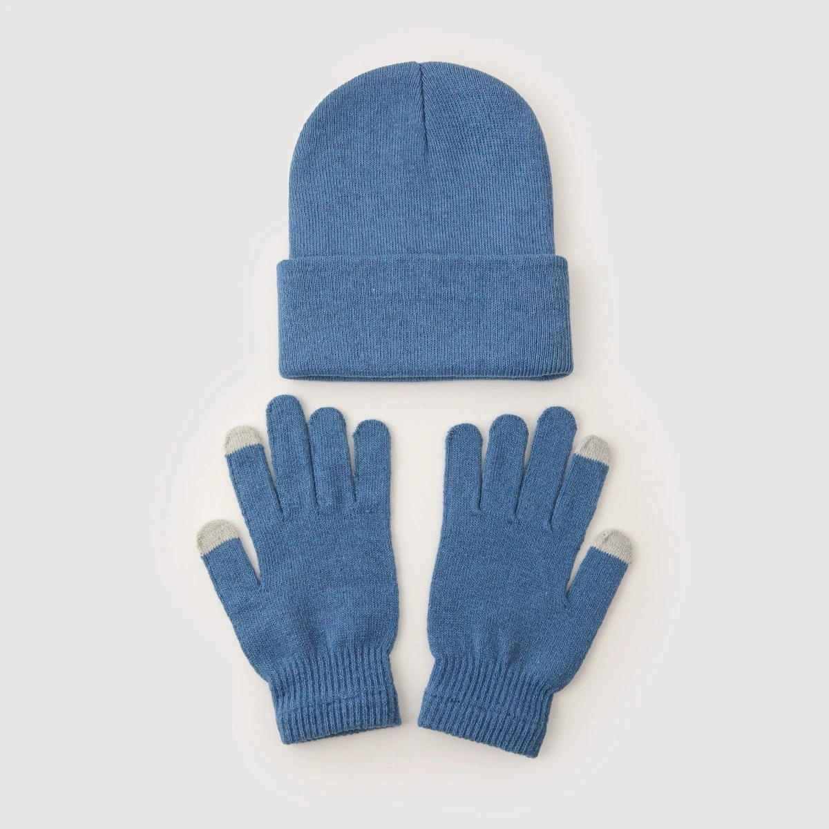 Minimalist multi-color optional touchscreen gloves and same color woolen hat set, comfortable and warm in autumn and winter