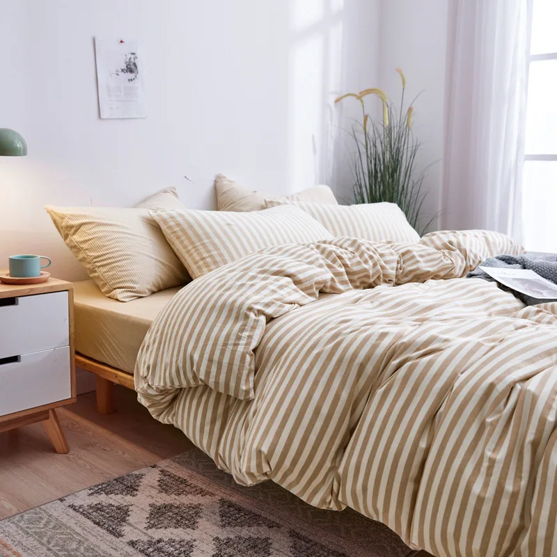 All Cotton Stripe Printing Bedding Set High-End Geometric Quilt Cover Kit with Sheets Soft Queen King Size Bed Home Textile