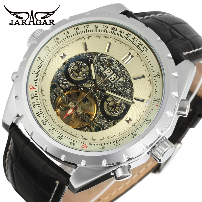 Hot Selling Fashion Jaragar Top Brand Calendar Waterproof Full Precision Steel Metal Business Fully Automatic Mechanical Watches