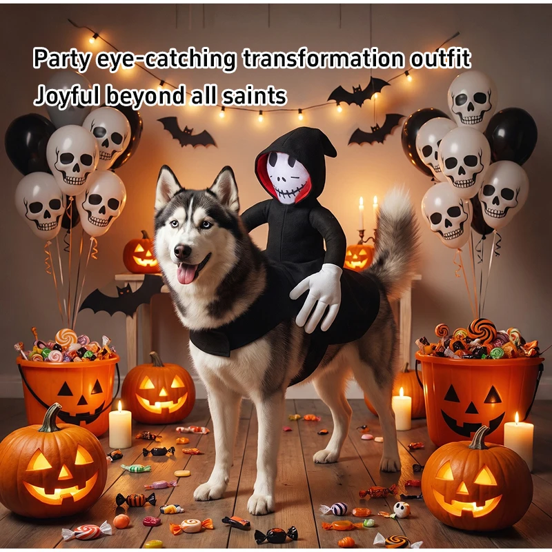 Halloween-Haustierkostüm für Hunde, Skelett-Reiter-Stil, Hunde-Cosplay-Kleidung, lustiges Reitoutfit, mittelgroße und große Hunde, Party-Verkleidung – Detail 1