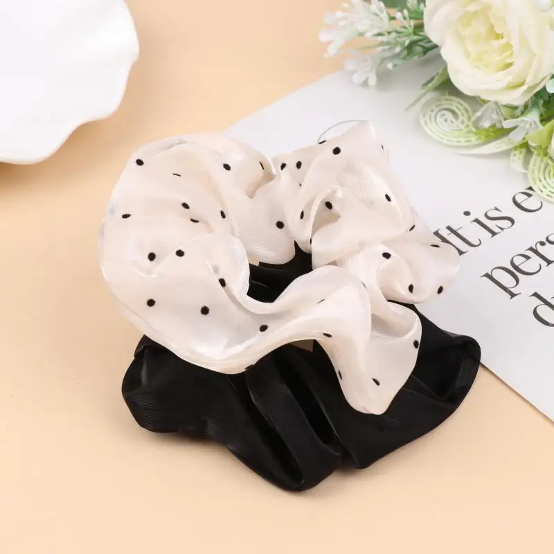Bestseller Damen Übergroße Scrunchies Modische Gepunktete Netz-Haargummis Große Stoff-Haarbänder Elastische Pferdeschwanzhalter Kopfbedeckung