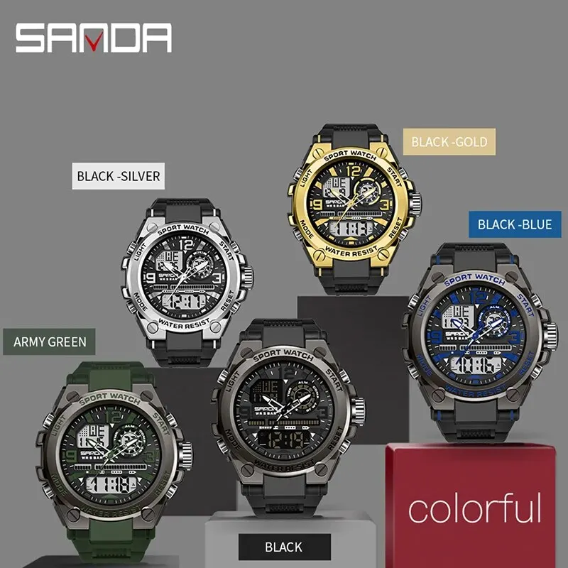 SANDA 2024 Top Brand Men\'s Watches 5ATM Waterproof Sport Military Wristwatch Quartz Watch for Men Clock Relogio Masculino