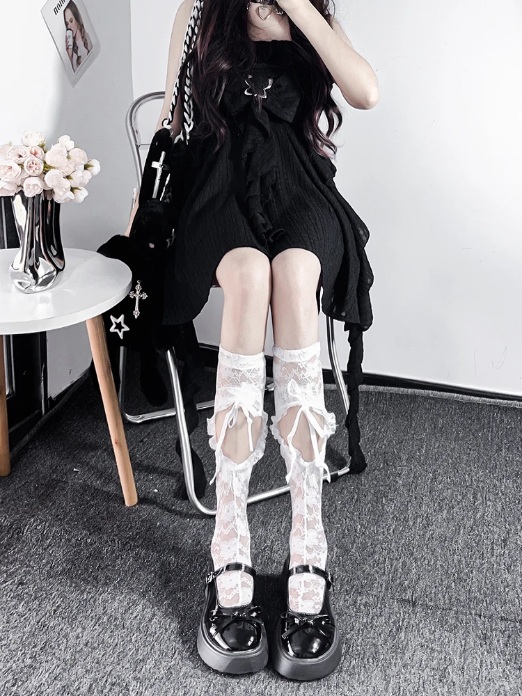 Calf Socks Summer Thin Style With Straps Hosiery Sweet Soft Girl Lolita Black Stockings Japanese Pure Desire Mid-Calf Long Socks