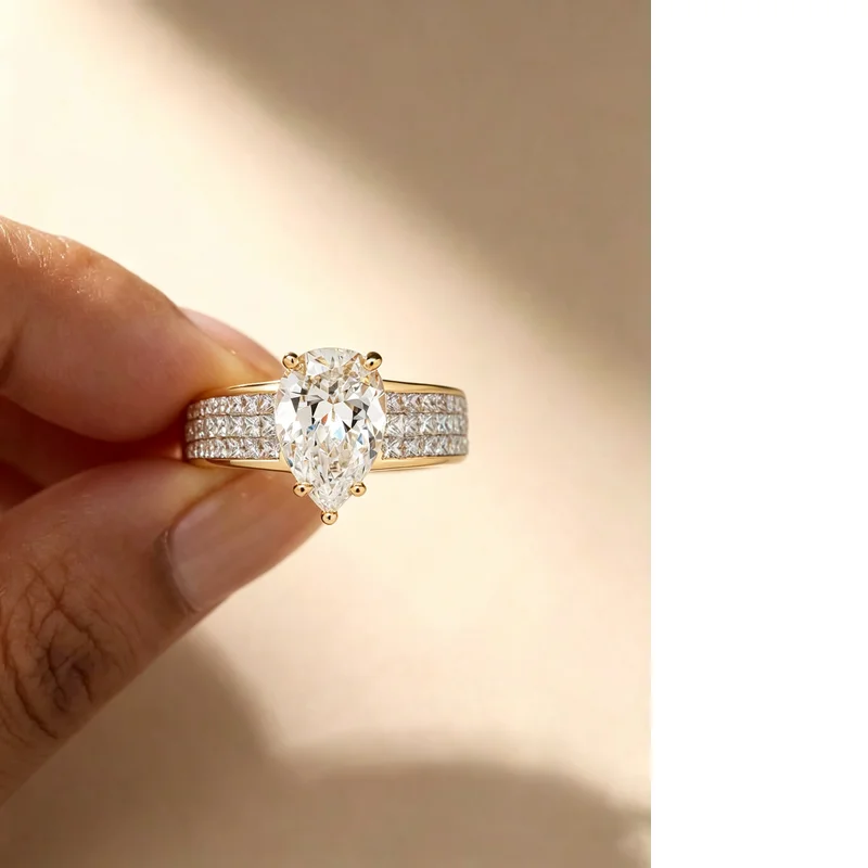 925 Sterling Silber Luxus Goldfarben Wassertropfen CZ Eheringe für Frauen Brillanter Weißer Kubischer Zirkonia Hochwertige Schmuckstücke – Detail 3
