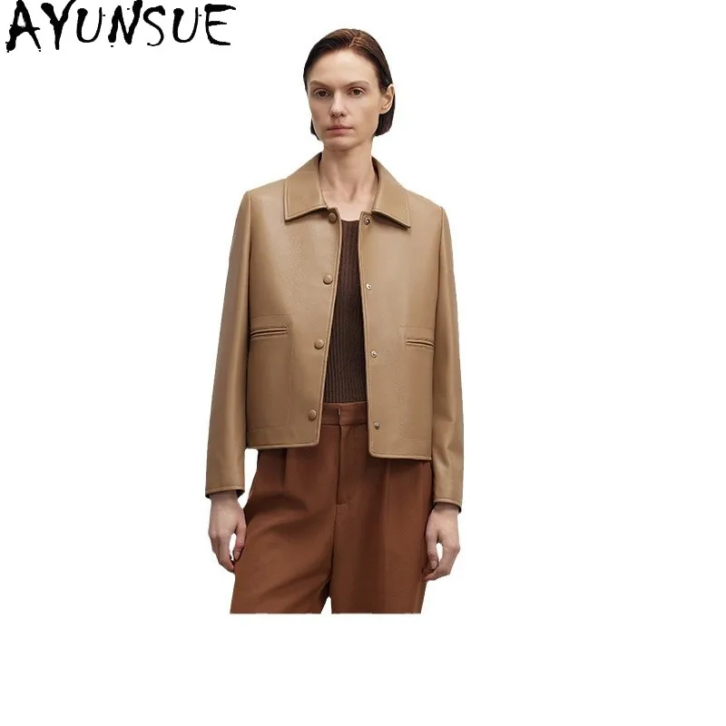 AYUNSUE chaqueta de cuero genuino para mujer 2025, chaquetas de piel de oveja Natural para mujer, ropa de primavera y otoño, ajustada, ajustada, informal