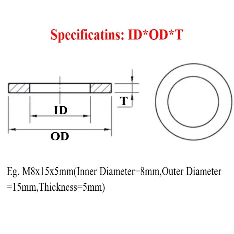 Black 304 Stainless Steel Circular Plain Gasket M5 M6 Thin Flat Washer Gasket Meson Washer Od10mm-40mm T 0.5mm-3mm