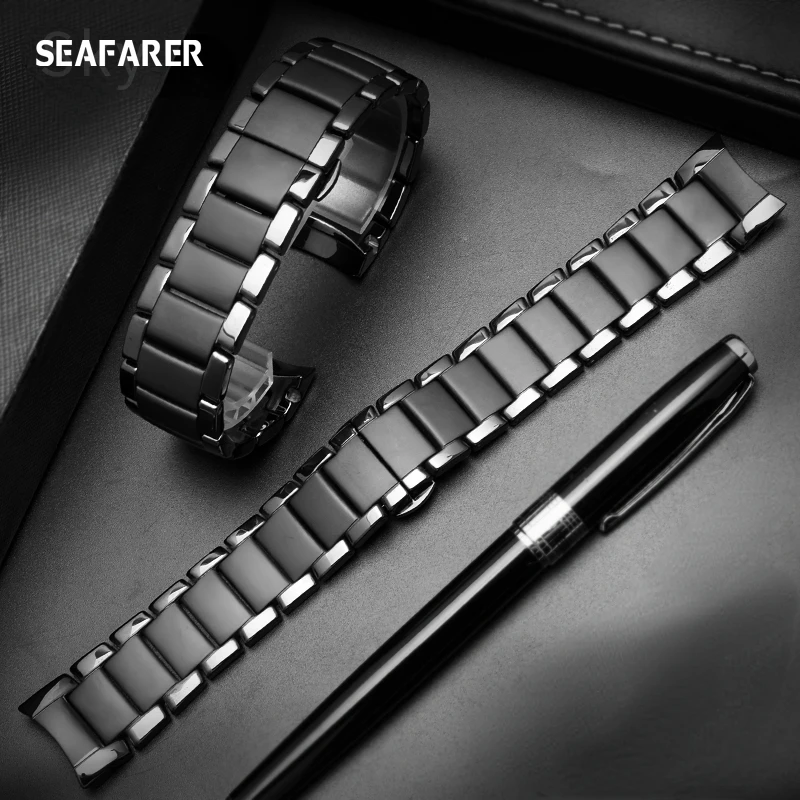 WatchBands Ceramic Watch Band Male for Armani Ar1400 1410 1451 1452 Black Watch Bracelet Female 22 24mm Watch strap