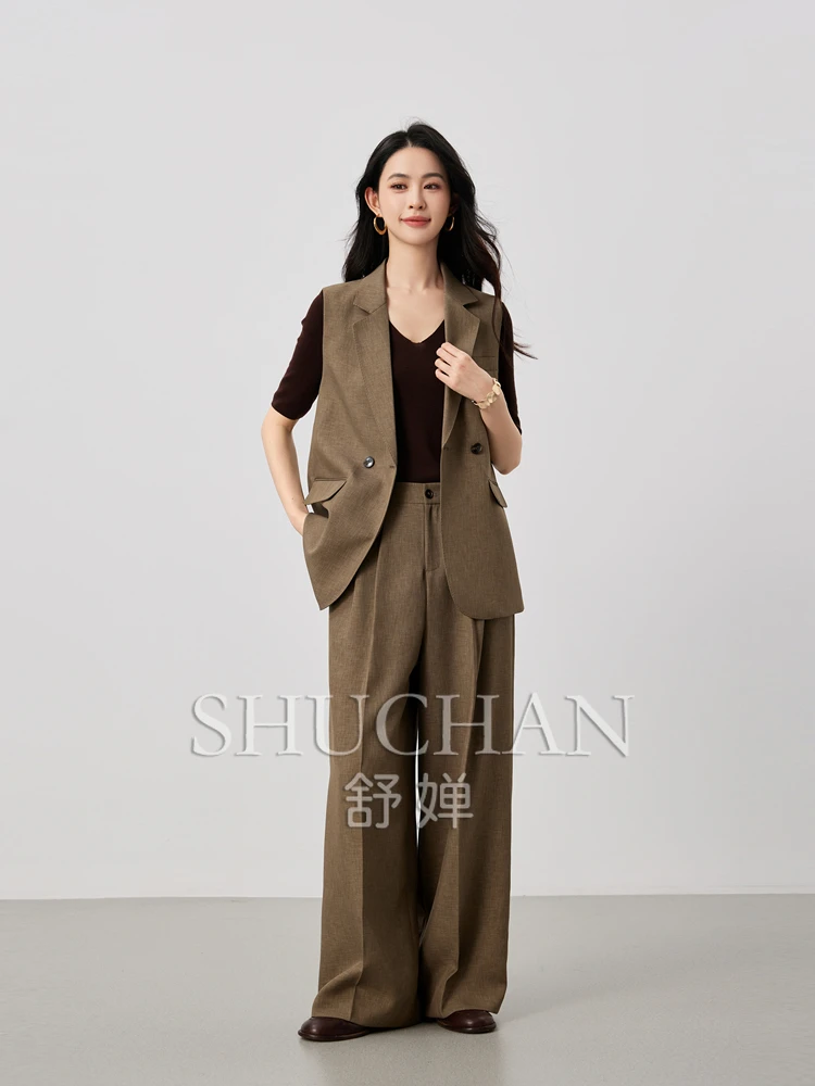 

Classic and Straightforward Old Money, Lapel Neck Double-breasted Vest + Casual Pants Set Women Two Piece Set