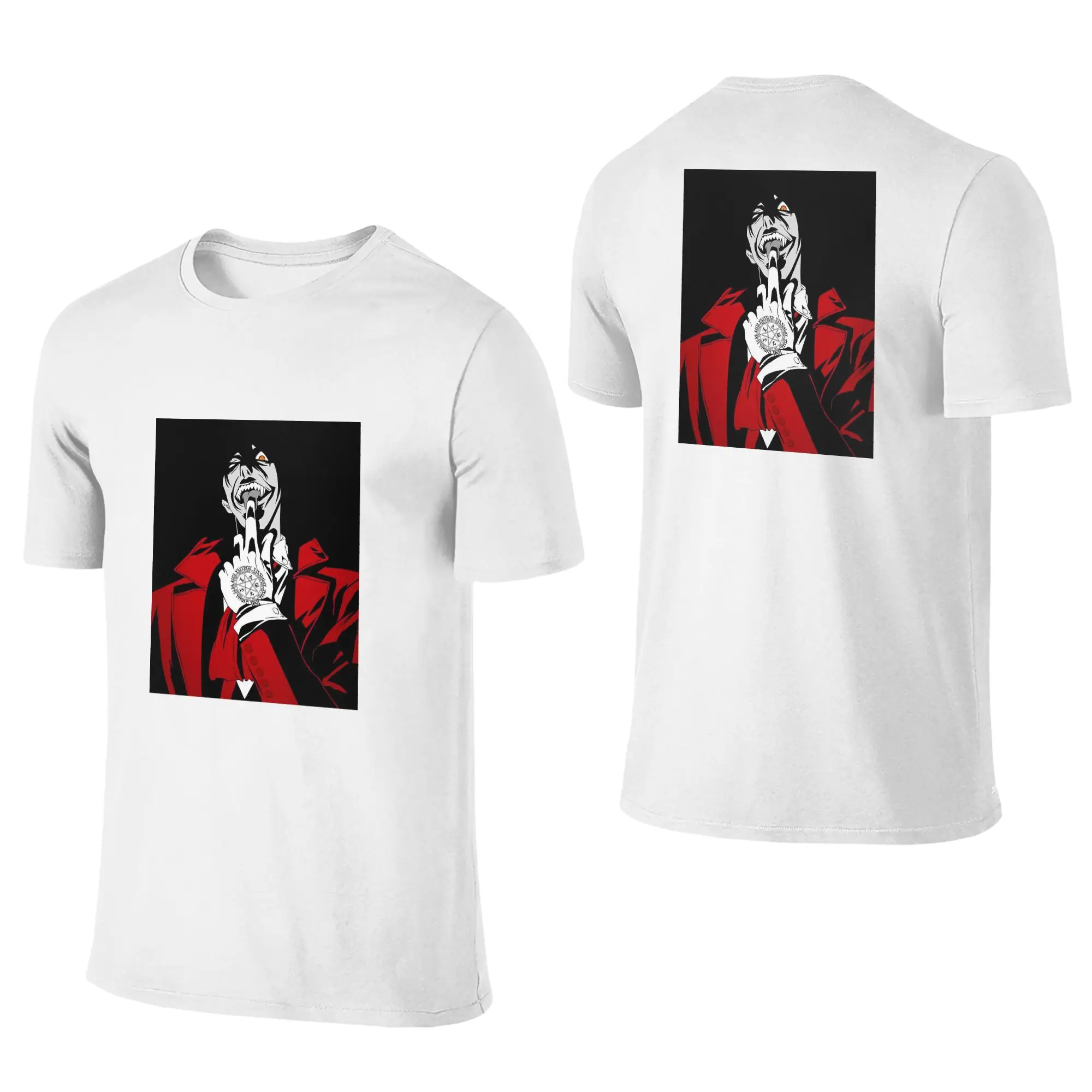 100% Cotton Alucard Hellsing Manga T-Shirt Men's Double Sided T Shirt Men Crew Neck Summer Shirts Tops S-6XL