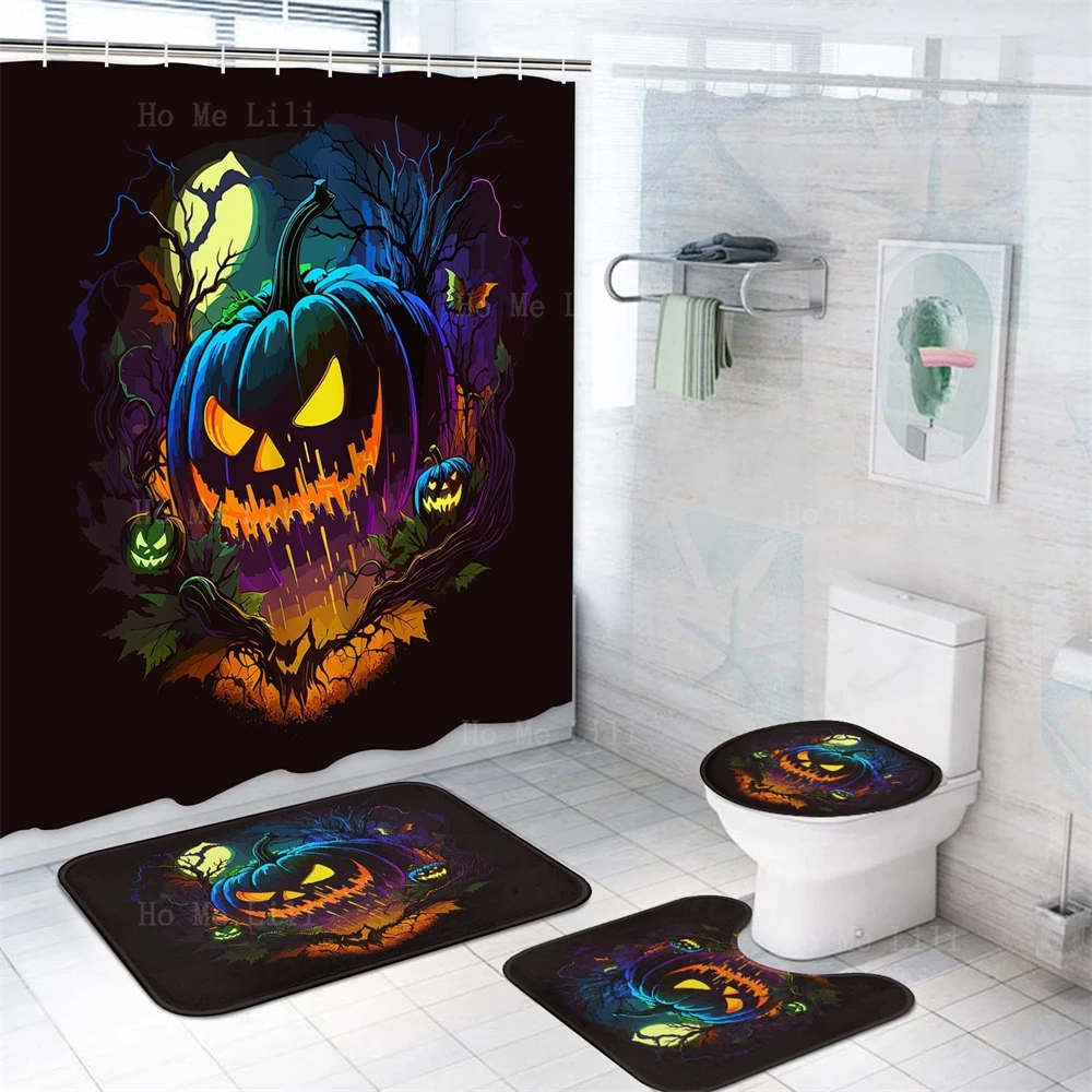 Happy Halloween Black Pumpkin Scary Bloody All Saints Day Theme Bathroom Decor And Rugs Four-Piece