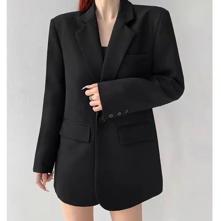 Blazer lunghi Donna Elegante giacca cardigan con tasche patchwork Office Lady Doppiopetto Capispalla autunnale Chic moderno