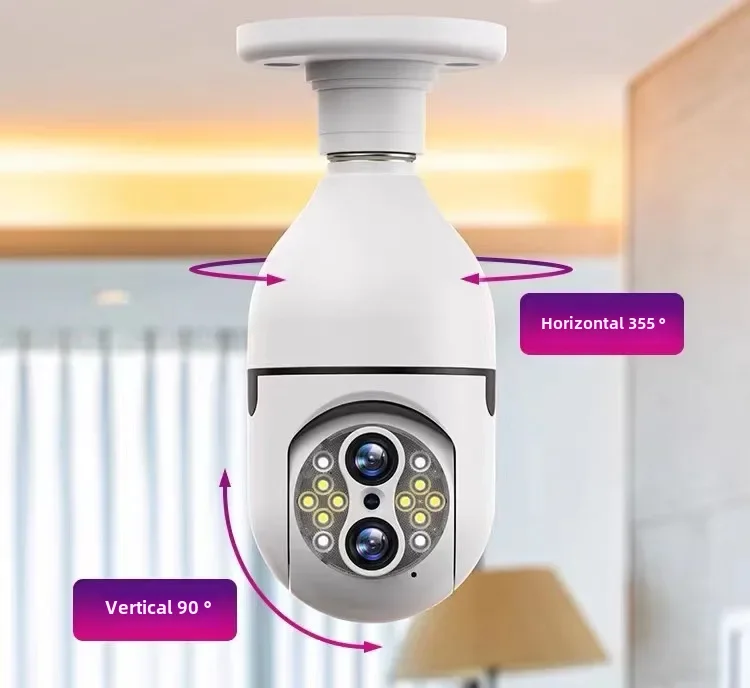 Dual-lens Wifi Remote Camera 360 Degree Home Surveillance Monitor High-definition Full-color Lightbulb Head Pan-tilt Camera