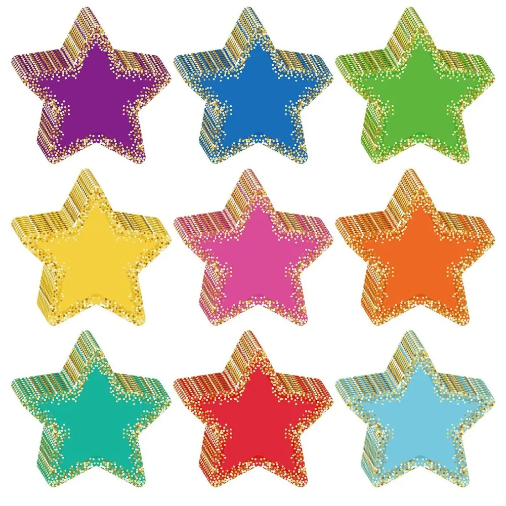 

108pcs Cutouts Colorful Star Paper Cutouts Aesthetic DIY Craft Pentagram Decorative Border Round Flower Heart Shaped