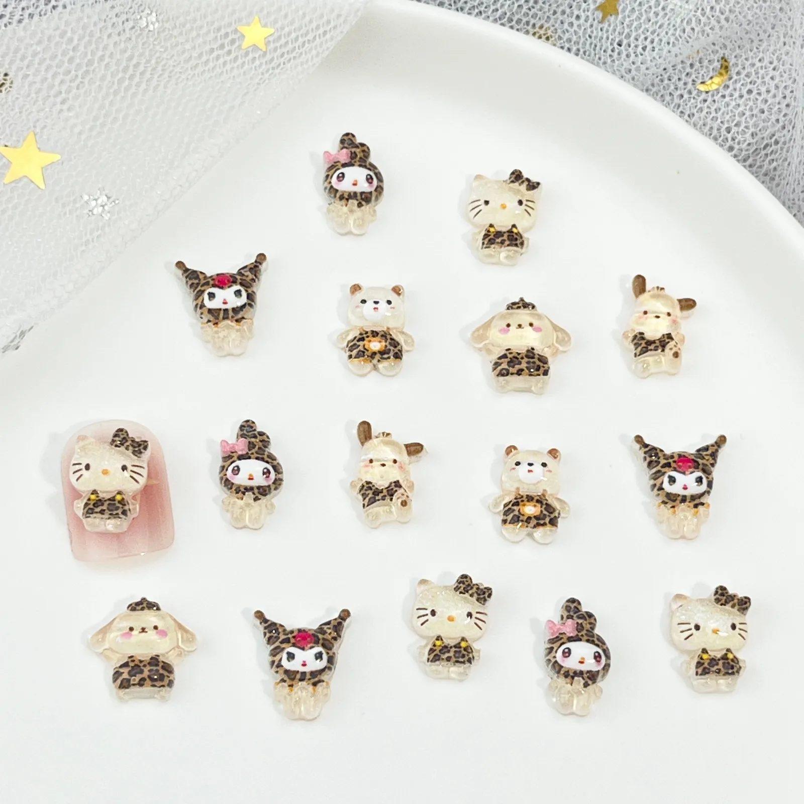 

20 шт. леопардовый узор Sanrio Hello Kitty мультяшные аксессуары для ногтей Diy изготовление ногтей милые мини-смола украшения для дизайна ногтей