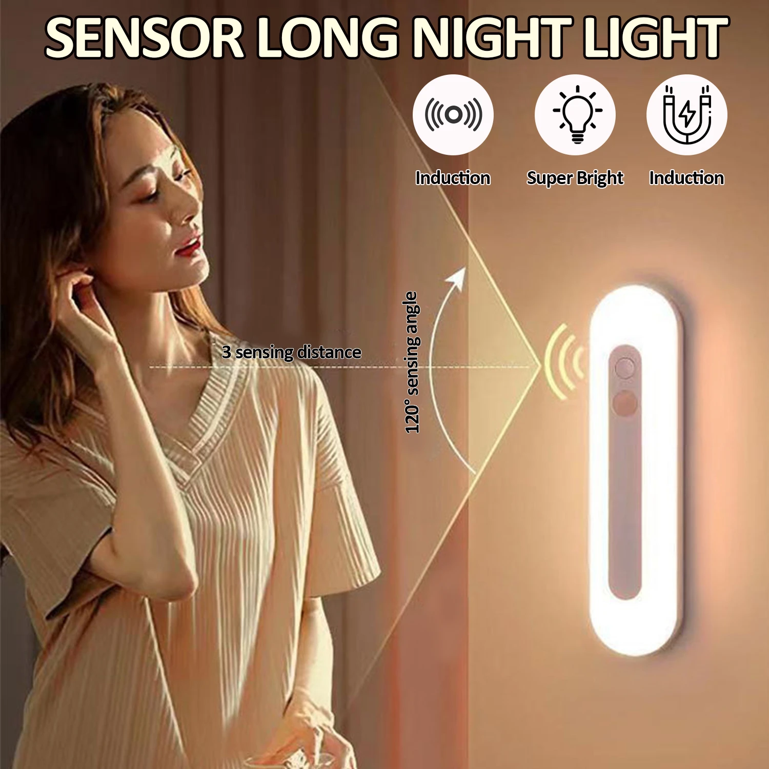 Sem fio magnético LED Night Light, sensoriamento inteligente do corpo, recarregável, cozinha, armário de vinho, quarto