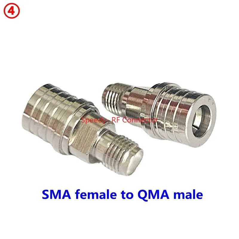 Adaptador QMA a SMA, conector SMA macho hembra a QMA macho hembra, ángulo recto de 90 grados, coaxial RF, latón niquelado, entrega rápida