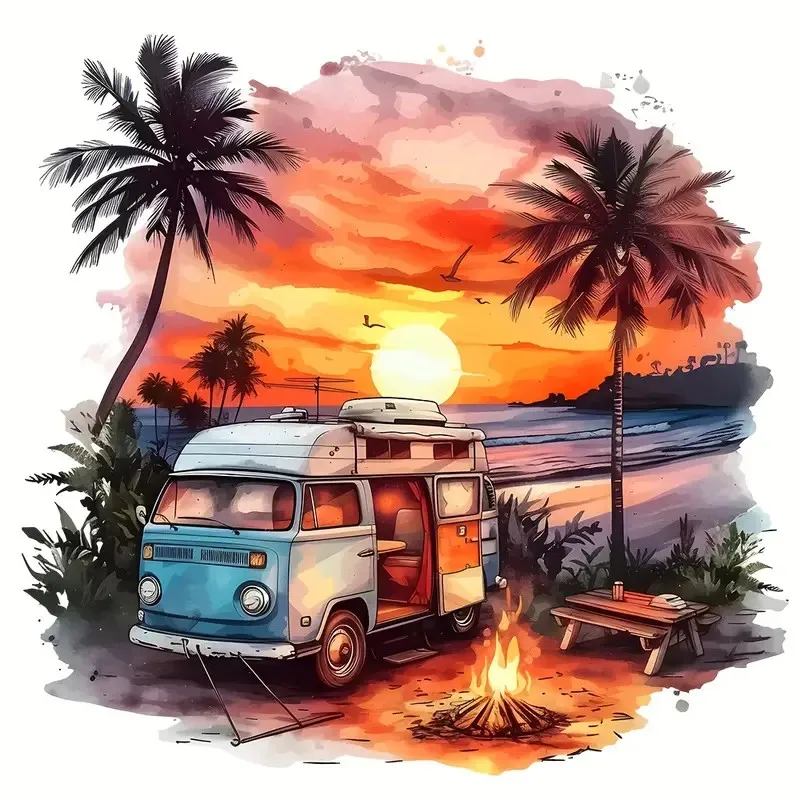 15x14.5cm Sunset Camping Life Decals, Waterproof Stickers for Car, Bumper, Window, Laptop, Wall and Glass Surface