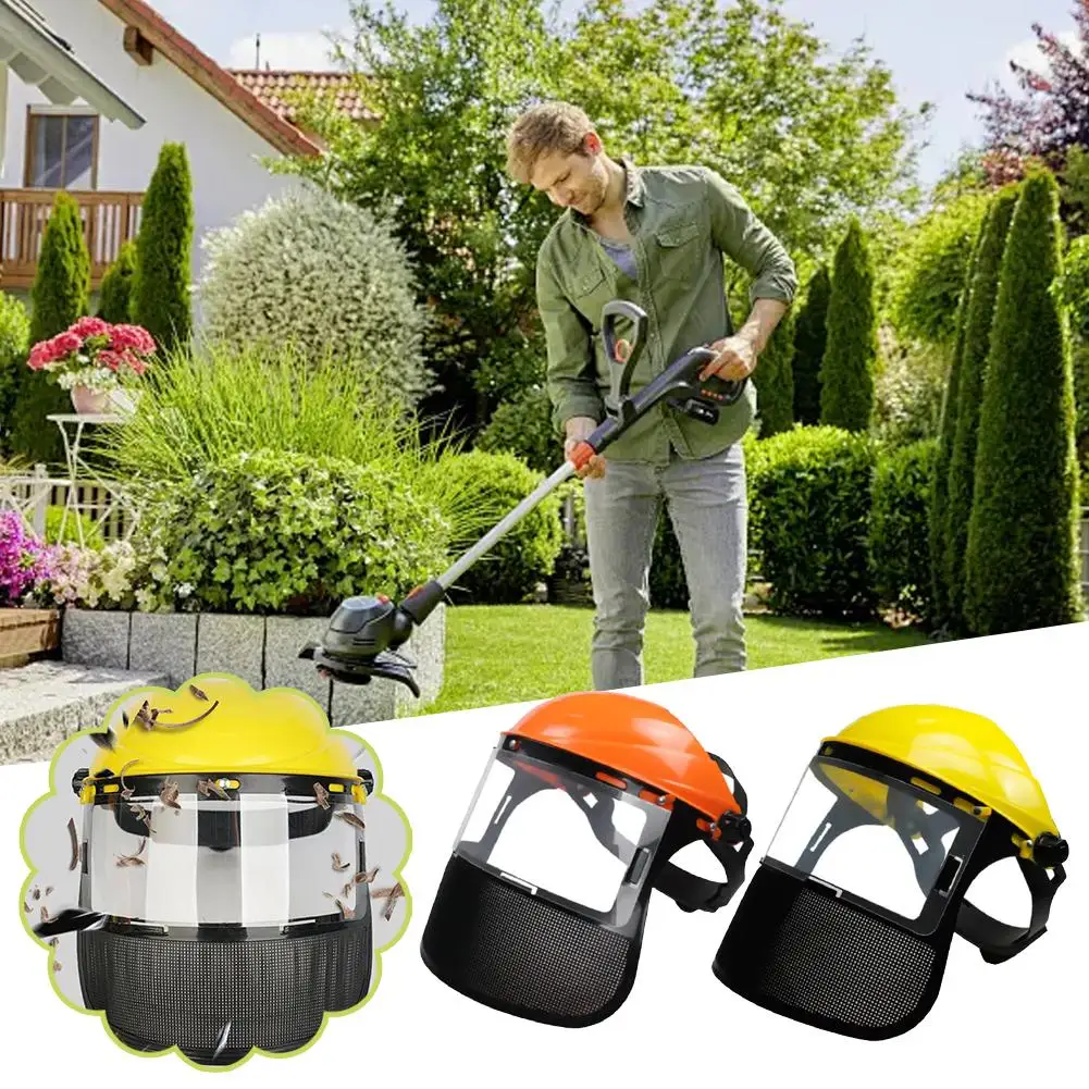 Casco de seguridad para cortadora de césped de jardín, sombrero con máscara protectora de malla de cara completa para registro, desbrozadora, protección forestal