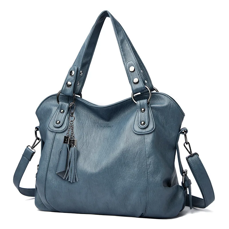 Bolso de hombro de gran capacidad para mujer, bolso de compras grande, bolso cruzado de cuero PU de Color sólido, bolso de viaje para mujer