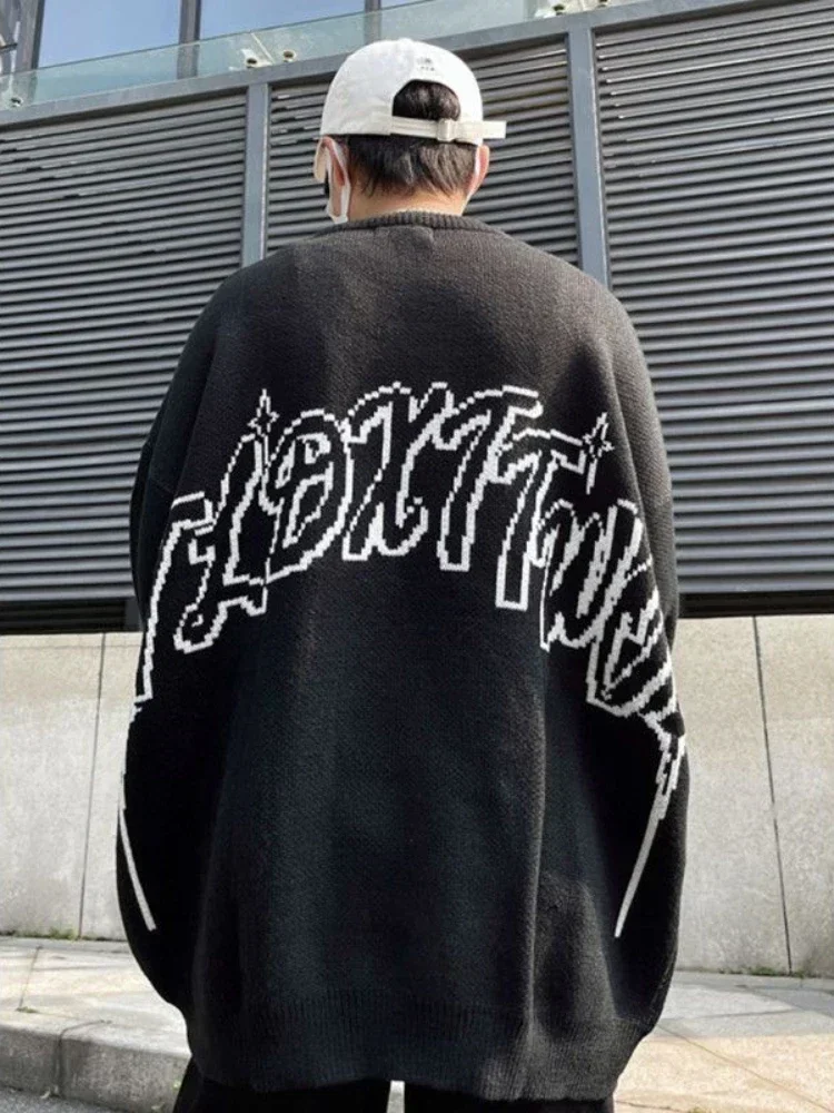 Man Clothes Heart Graphic Pullovers Hippie Knitted Sweaters for Men Black Plus Size Over Fit Knit Wool Spring Autumn Sheap Cheap